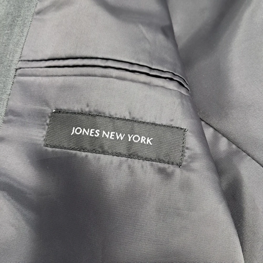 Jones New York Mens 3 Piece Suit 40L Grey‎ 100% Worsted Wool Blazer Vest Pant
